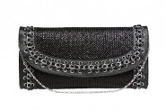 Evening Bag - Straw Like w/ Whipped Chain Trim - Black - BG-92126B